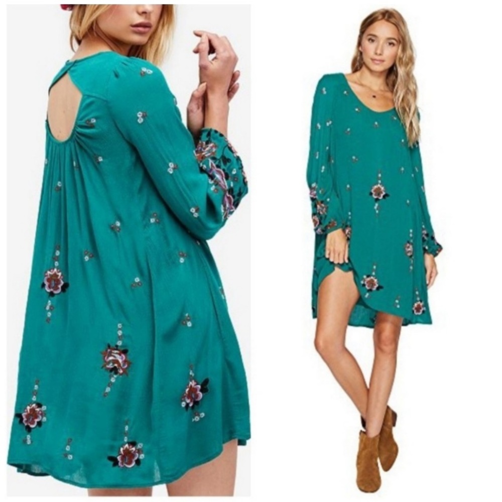 Free People green Oxford embroidered dress